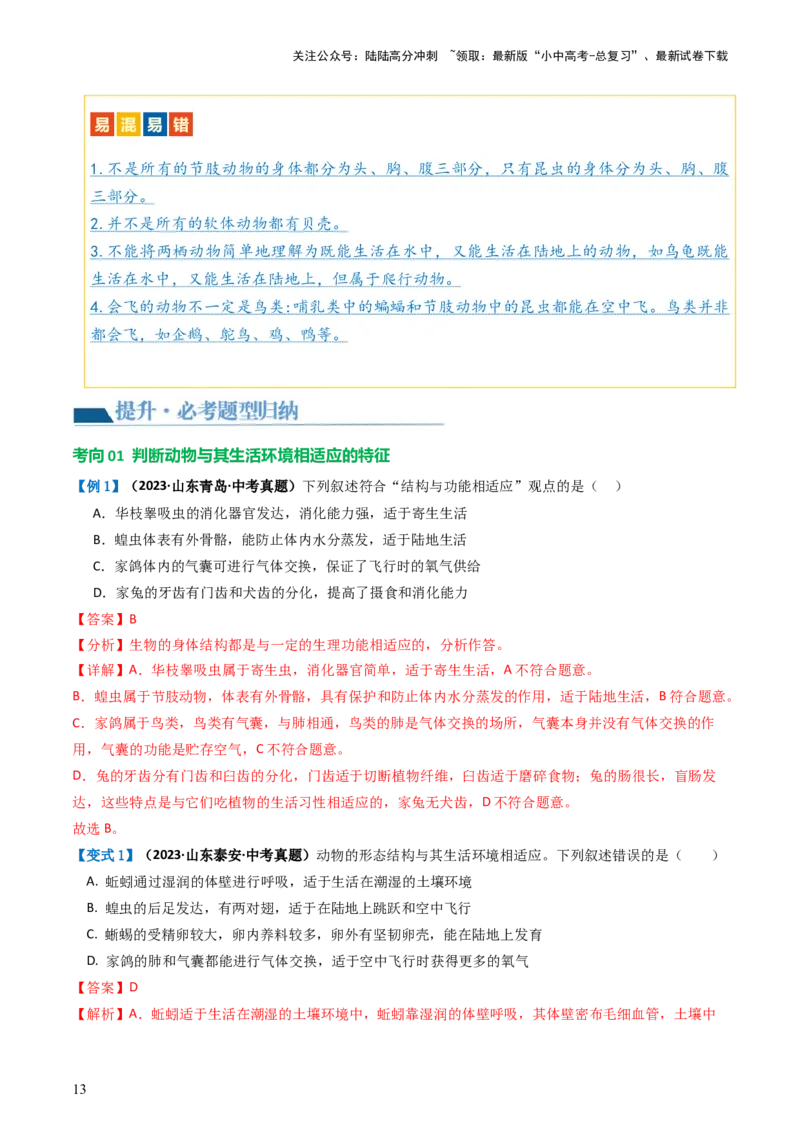 专题16动物的主要类群（讲义）（解析版）_02中考总复习（2026版更新中）_08-生物-中考总复习_2024年中考复习资料_一轮复习_❤2024年中考生物一轮复习讲练测（全国通用）_讲义