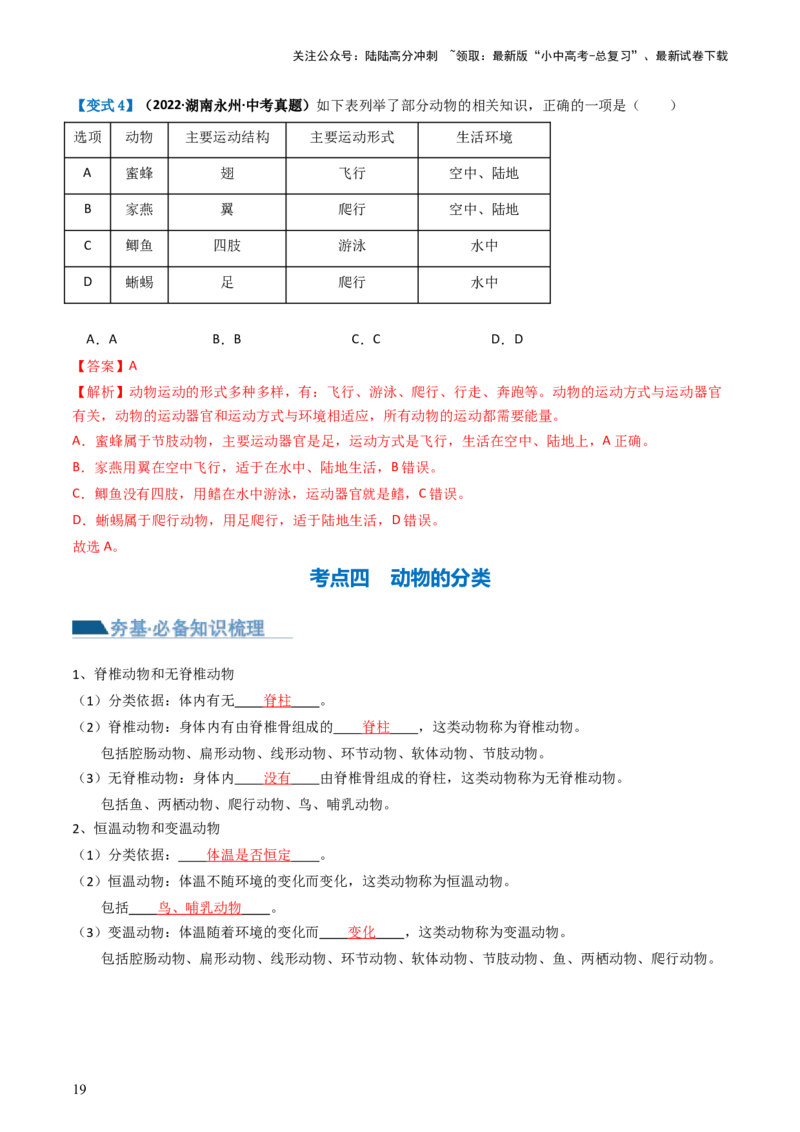 专题16动物的主要类群（讲义）（解析版）_02中考总复习（2026版更新中）_08-生物-中考总复习_2024年中考复习资料_一轮复习_❤2024年中考生物一轮复习讲练测（全国通用）_讲义