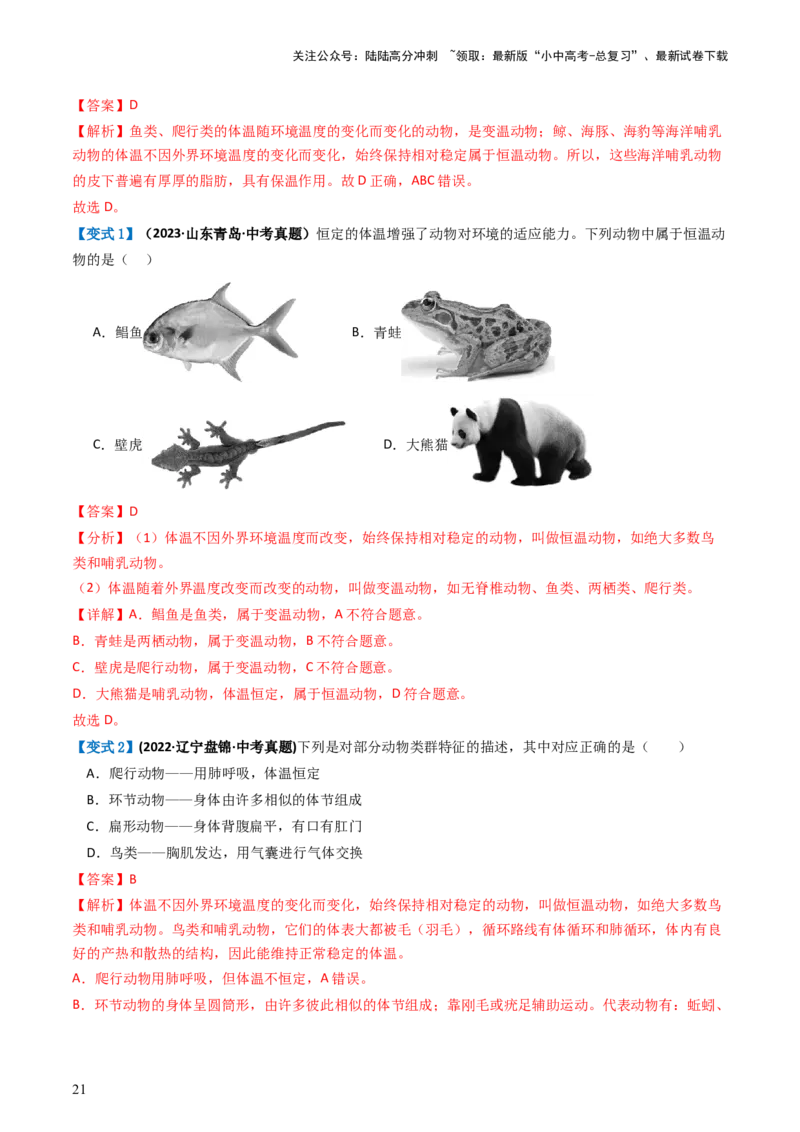 专题16动物的主要类群（讲义）（解析版）_02中考总复习（2026版更新中）_08-生物-中考总复习_2024年中考复习资料_一轮复习_❤2024年中考生物一轮复习讲练测（全国通用）_讲义