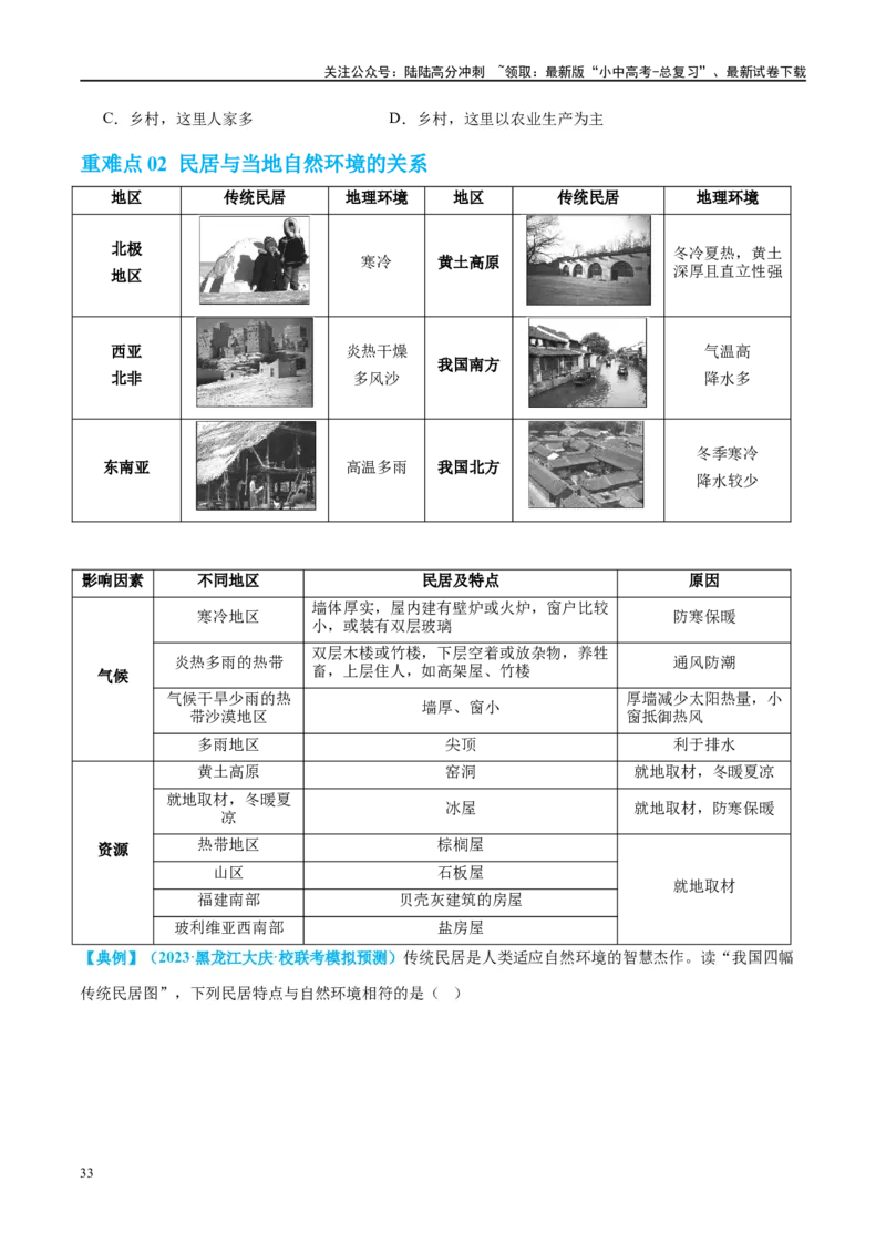 专题06居民与聚落（讲义）（原卷版）_02中考总复习（2026版更新中）_09-地理-中考总复习_2024年中考复习资料_一轮复习_❤2024年中考地理一轮复习讲练测（全国通用）_配套讲义