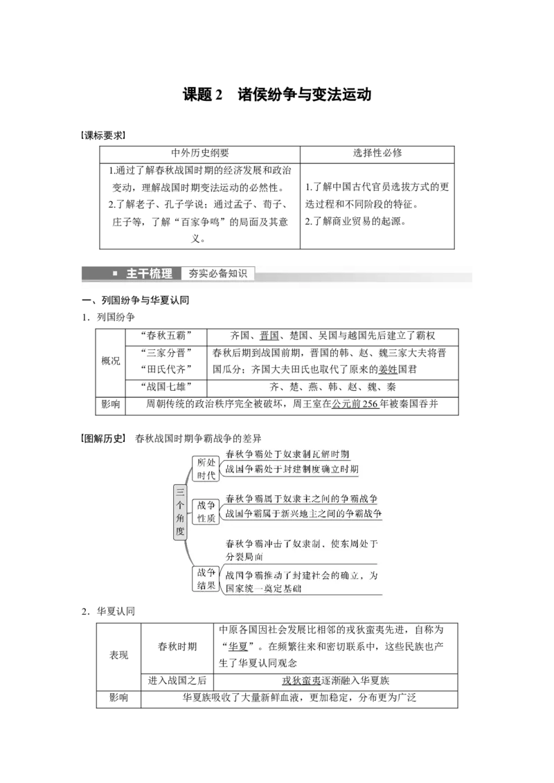 2023年高考历史一轮复习（部编版新高考）第1讲课题2　诸侯纷争与变法运动_07高考历史_新高考复习资料_2023年新高考复习资料_2023新高考大一轮复习讲义