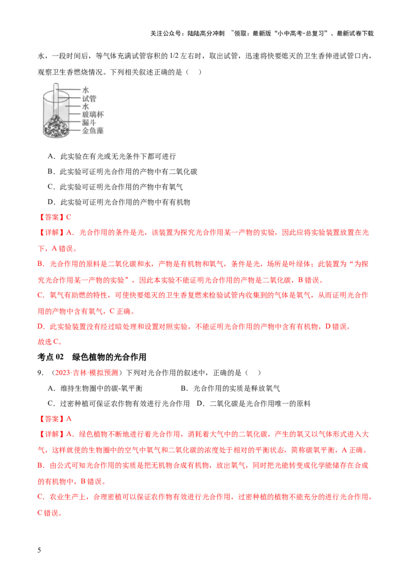 专题07绿色植物的光合作用（解析版）_02中考总复习（2026版更新中）_08-生物-中考总复习_2024年中考复习资料_一轮复习_❤备战2024年中考生物一轮复习考点帮（全国通用）_练习