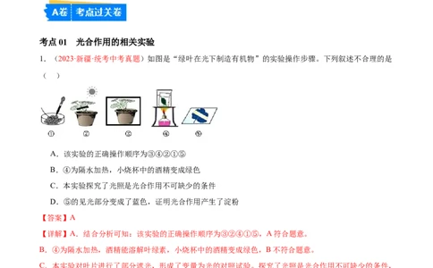 专题07绿色植物的光合作用（解析版）_02中考总复习（2026版更新中）_08-生物-中考总复习_2024年中考复习资料_一轮复习_❤备战2024年中考生物一轮复习考点帮（全国通用）_练习