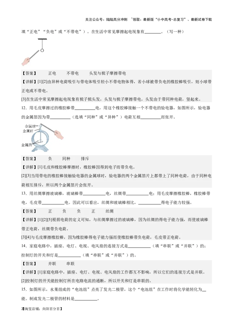 专题20静电现象和电路（解析版）_02中考总复习（2026版更新中）_04-物理-中考总复习_2024年中考复习资料_一轮复习_完备战2024年中考物理一轮复习考点帮（全国通用）
