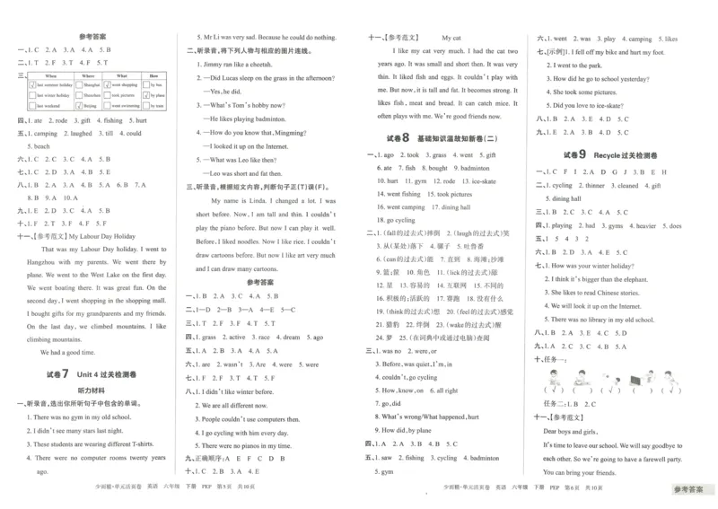 王朝霞单元活页卷六年级下册英语人教PEP版_26春四年级上下册人教版_四上英语合集人教版PEP英语四年级上册新教材（教学视频+课件+动画+音频+练习+教案）_17练习资料_2024春
