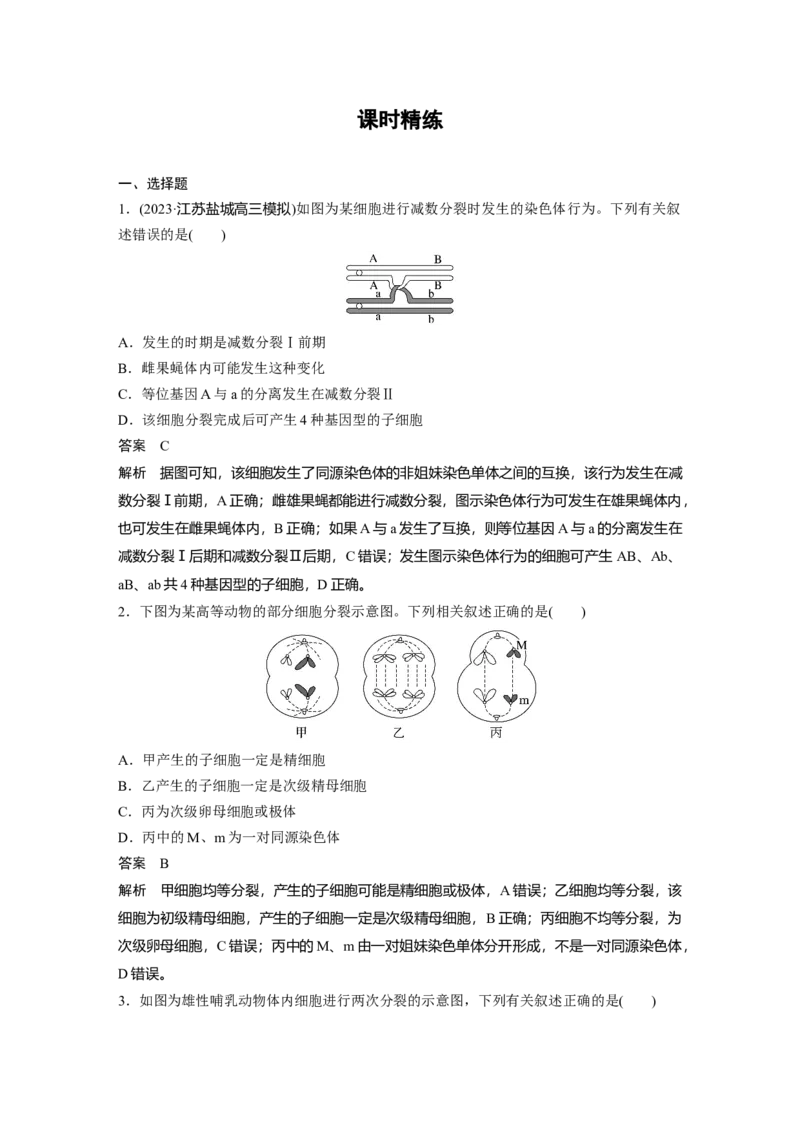 2024年高考生物一轮复习（新人教版）第4单元　第3课时　减数分裂和受精作用_09高考生物_2024年新高考资料_1.2024一轮复习_2024年高考生物一轮复习讲义（新人教版）