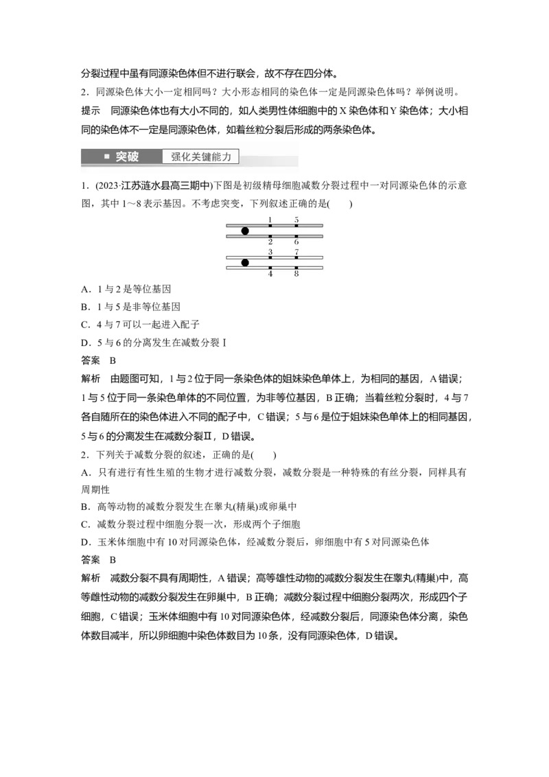 2024年高考生物一轮复习（新人教版）第4单元　第3课时　减数分裂和受精作用_09高考生物_2024年新高考资料_1.2024一轮复习_2024年高考生物一轮复习讲义（新人教版）