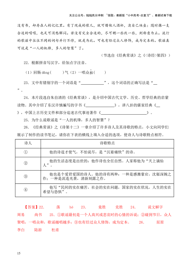 专题16《经典常谈》阅读题优选40题-2024年中考语文复习之《经典常谈》章节阅读与训练（解析版）_02中考总复习（2026版更新中）_01-语文-中考总复习_2024年中考资料_专项复习资料