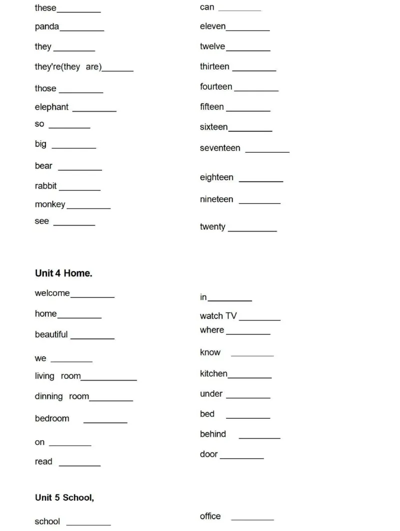 鲁科版英语三年级下册单词默写表_26春四年级上下册人教版_四上英语合集人教版PEP英语四年级上册新教材（教学视频+课件+动画+音频+练习+教案）_17练习资料_《小学英语单词默写表》