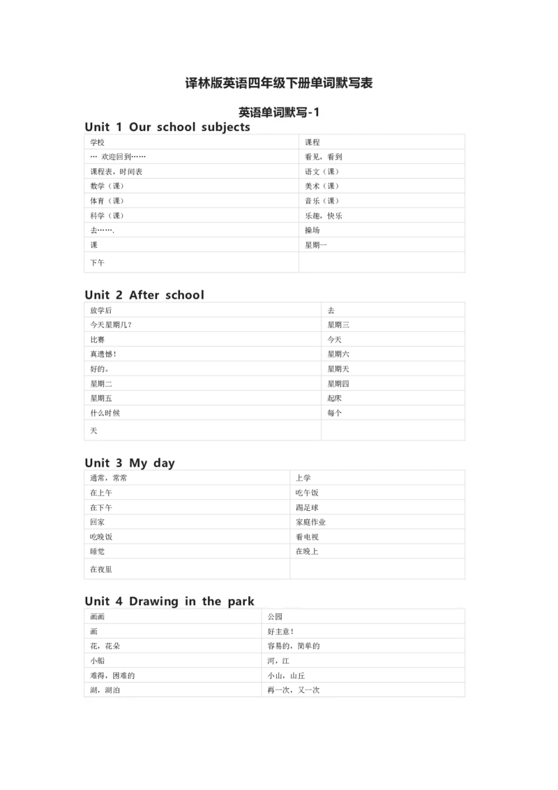 译林版英语四年级下册单词默写表_26春四年级上下册人教版_四上英语合集人教版PEP英语四年级上册新教材（教学视频+课件+动画+音频+练习+教案）_17练习资料_《小学英语单词默写表》