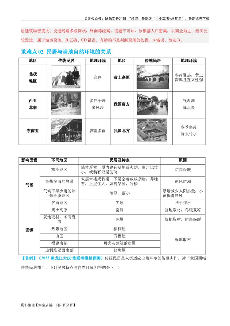 专题06居民与聚落（讲义）（解析版）_02中考总复习（2026版更新中）_09-地理-中考总复习_2024年中考复习资料_一轮复习_❤2024年中考地理一轮复习讲练测（全国通用）_配套讲义