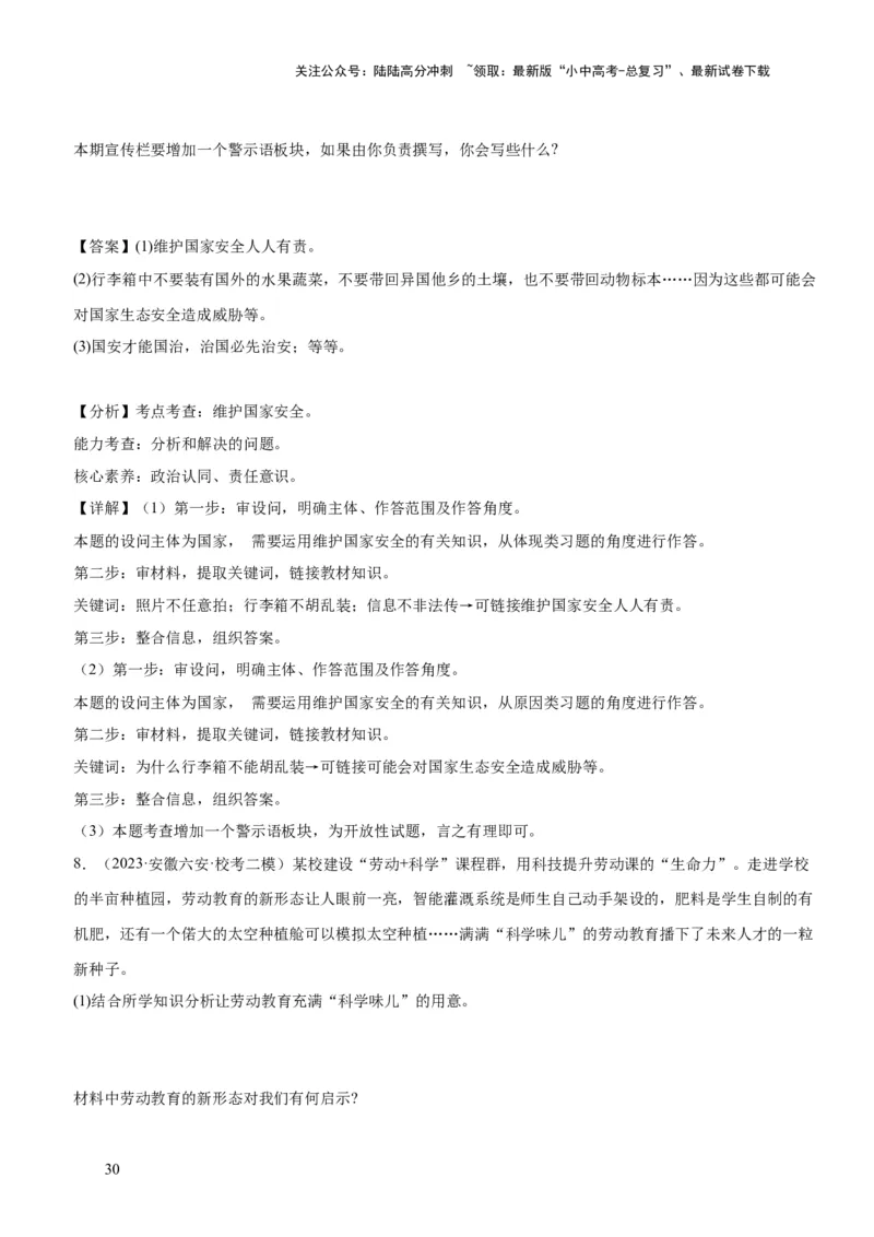 专题11维护国家利益（练习）（解析版）_02中考总复习（2026版更新中）_07-道法-中考总复习_2024年中考复习资料_一轮复习_2024年中考道德与法治一轮复习讲练测（全国通用）