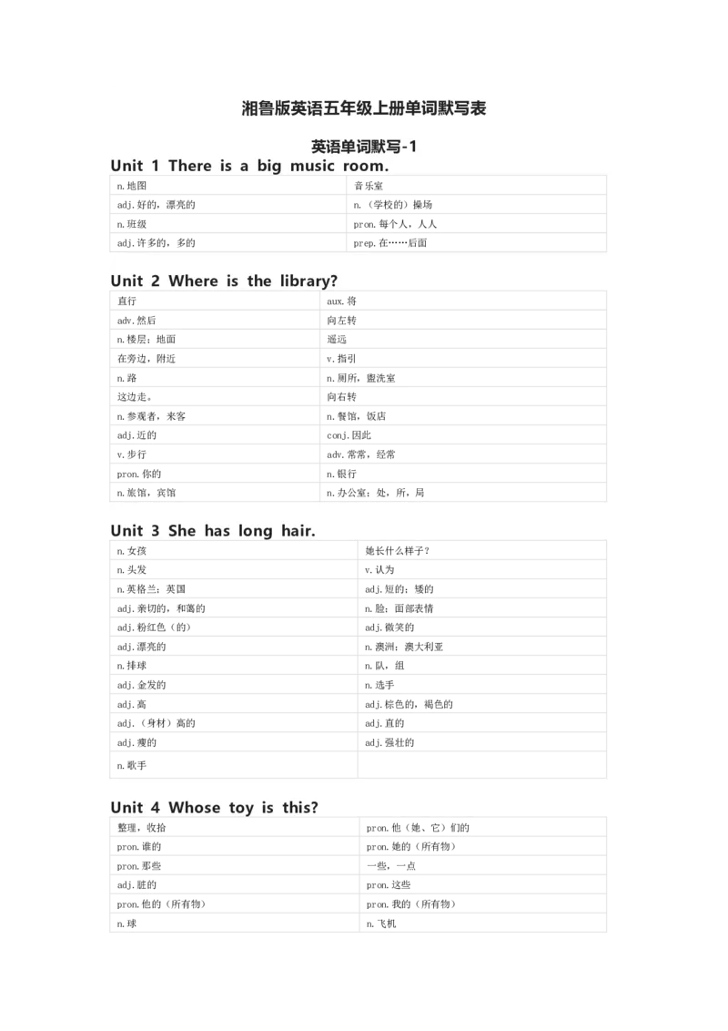 湘鲁版英语五年级上册单词默写表_26春四年级上下册人教版_四上英语合集人教版PEP英语四年级上册新教材（教学视频+课件+动画+音频+练习+教案）_17练习资料_《小学英语单词默写表》