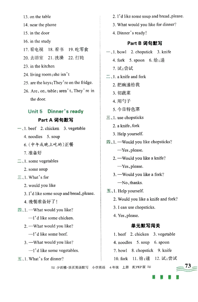 英语PEP版《王朝霞活页默写》4上（24秋）_26春四年级上下册人教版_四上英语合集人教版PEP英语四年级上册新教材（教学视频+课件+动画+音频+练习+教案）_17练习资料
