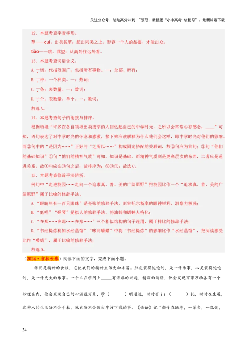 专题06语法知识与修辞手法（2类常考知识+3个易错点）（解析版）_02中考总复习（2026版更新中）_01-语文-中考总复习_2025年中考资料_2025年中考语文一轮复习知识梳理