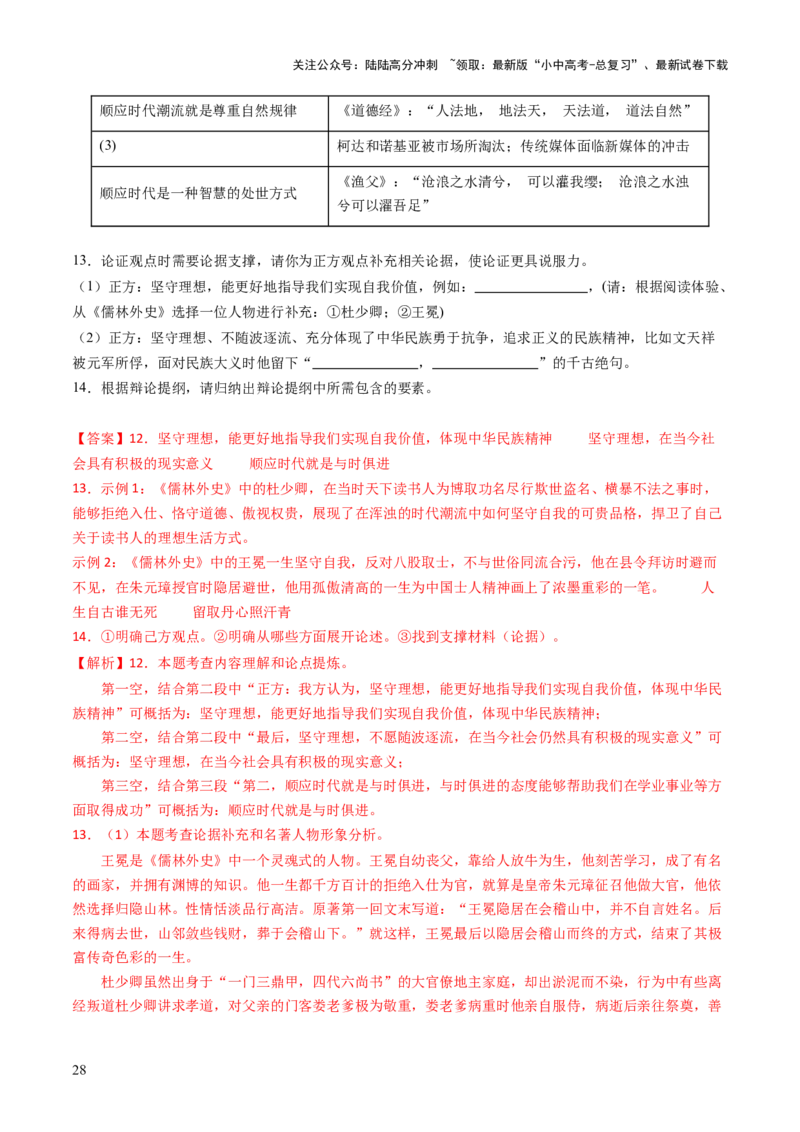 专题21论点与论据（讲练）（解析版）_02中考总复习（2026版更新中）_01-语文-中考总复习_2025年中考资料_2025中考二轮课件ppt+讲义+练习语文_讲义练习