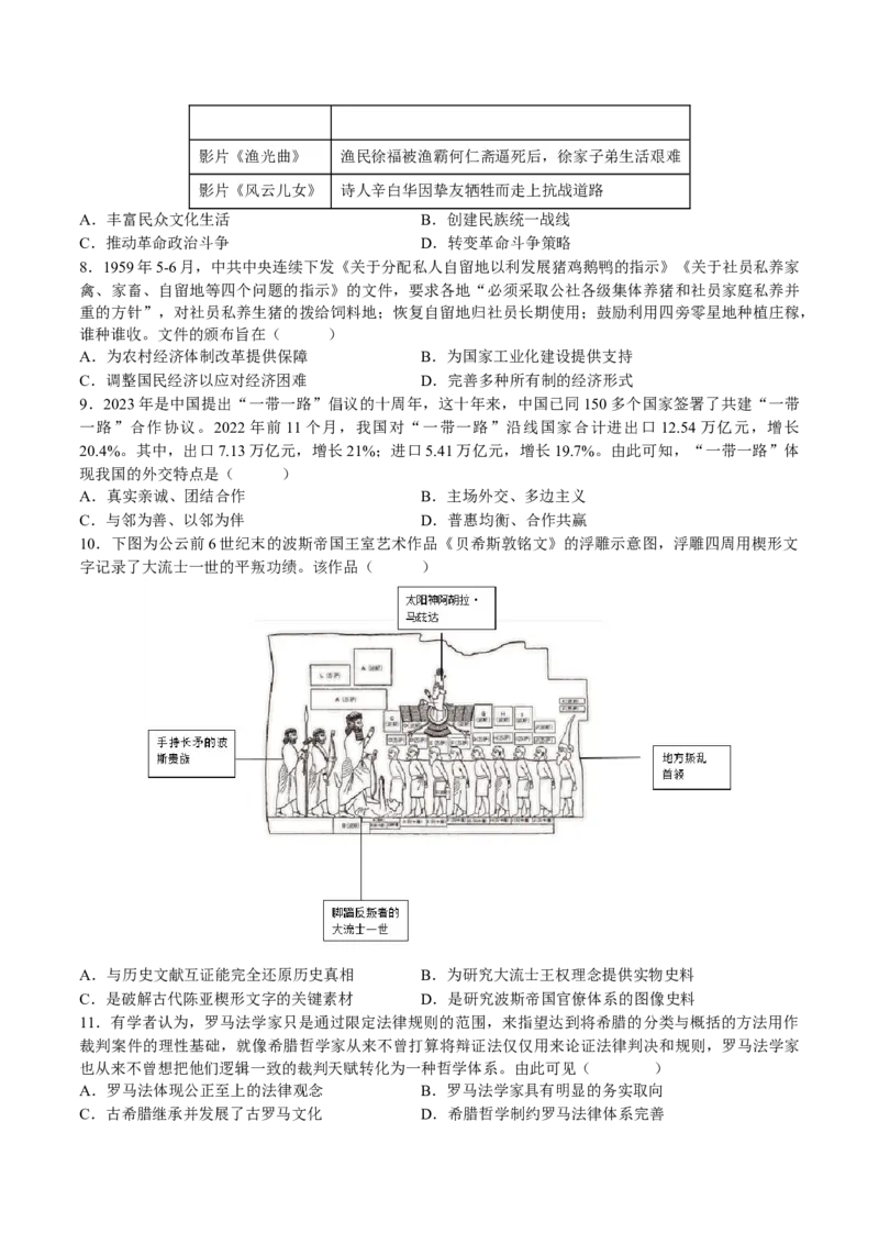 2024年一轮复习收官卷第一模拟（山东卷）（原卷版）_07高考历史_2024年新高考资料_1.2024一轮复习_2024年高考历史一轮复习讲练测（新教材新高考）