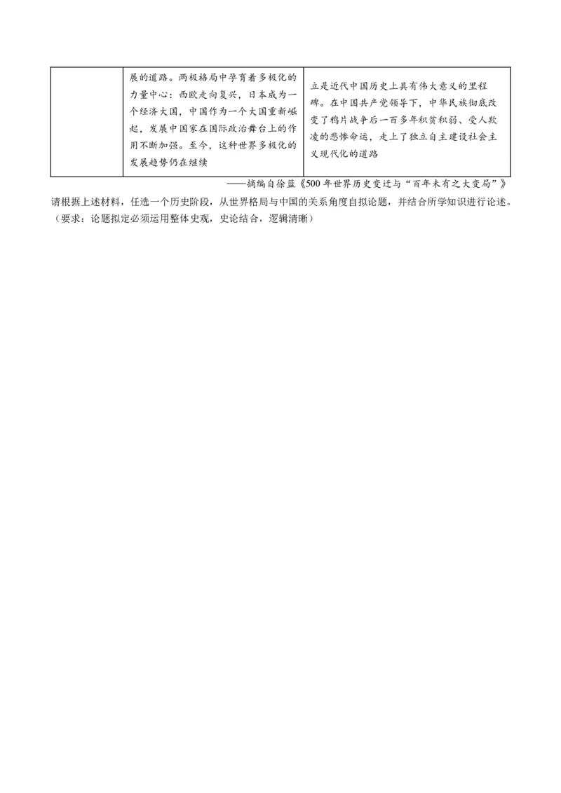 2024年一轮复习收官卷第二模拟（湖北卷）（原卷版）_07高考历史_2024年新高考资料_1.2024一轮复习_2024年高考历史一轮复习讲练测（新教材新高考）