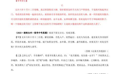专题14记承天寺夜游（解析版）－备战2024年中考语文之文言文对比阅读（全国通用）_02中考总复习（2026版更新中）_01-语文-中考总复习_2024年中考资料_专项复习资料_答案解析版