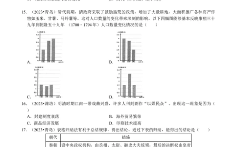 专题07明清时期：统一多民族国家的巩固与发展（原卷版）_02中考总复习（2026版更新中）_06-历史-中考总复习_2024年中考复习资料_一轮复习_配套练习