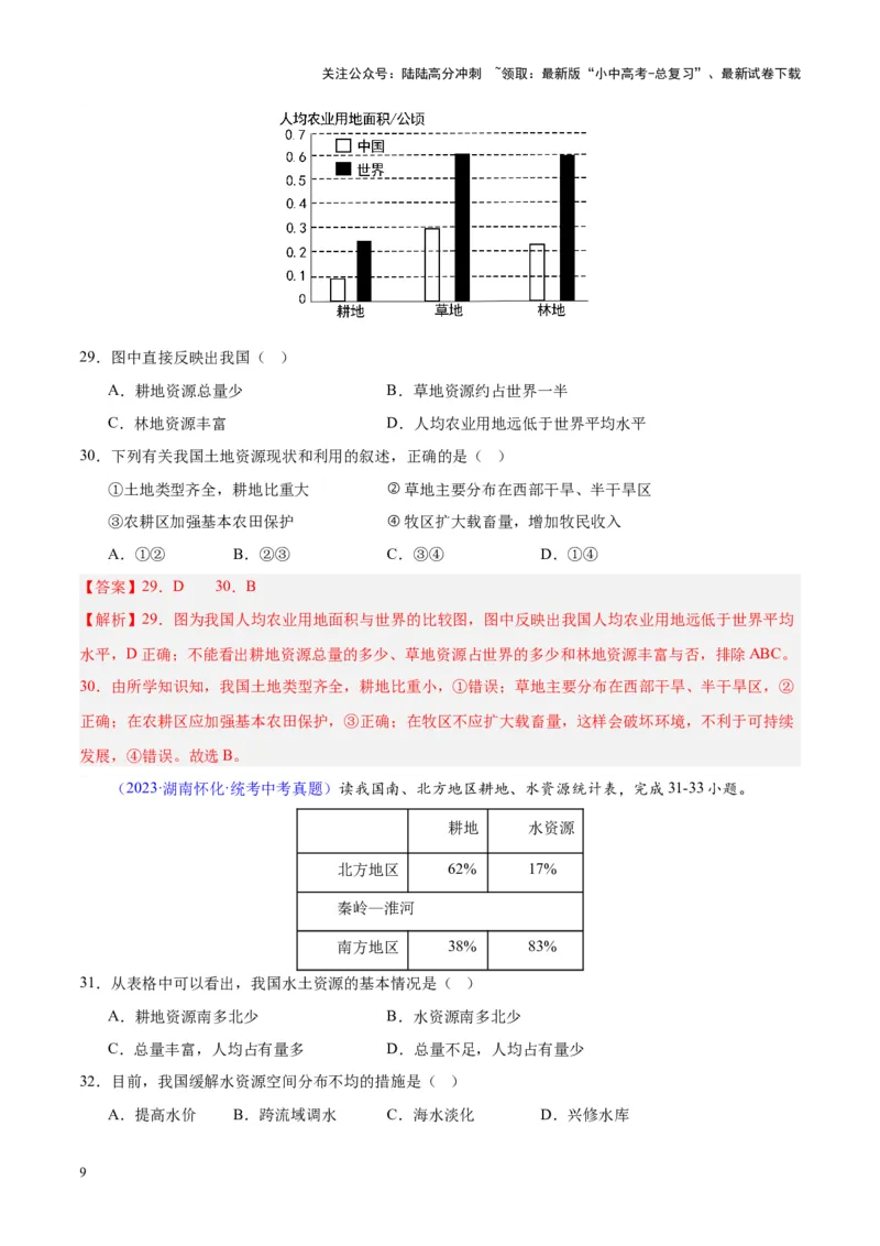 专题23中国的自然资源（解析版）_02中考总复习（2026版更新中）_09-地理-中考总复习_2024年中考复习资料_专项复习资料_完三年（2021-2023）中考地理真题分项汇编（全国通用）_解析版
