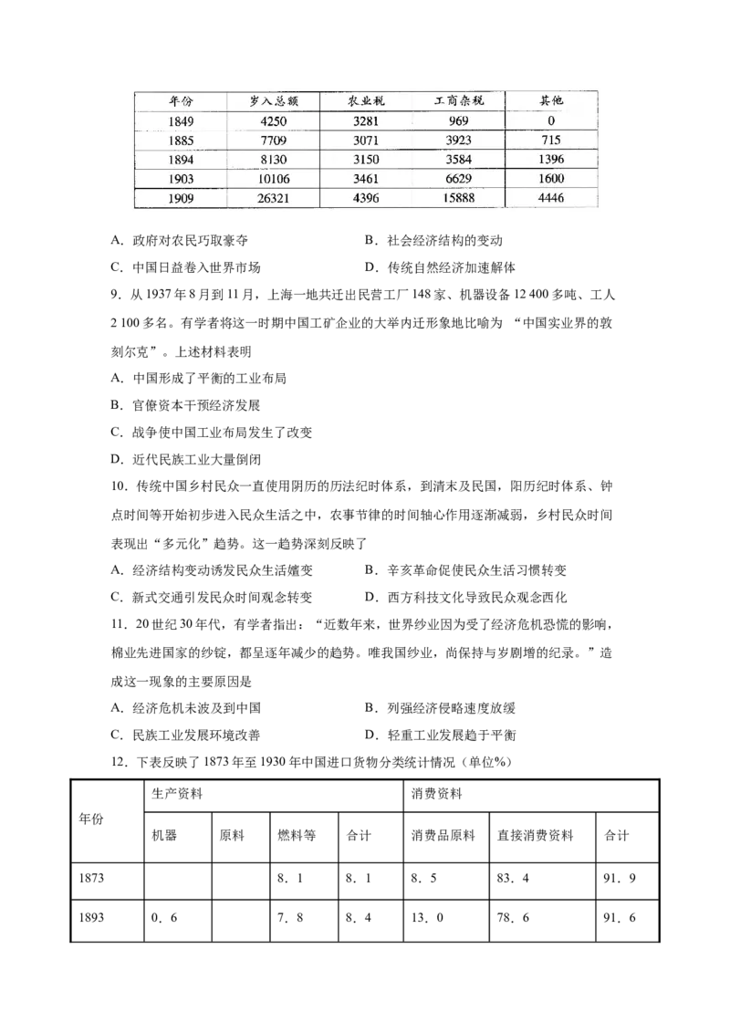 2023届高考历史一轮复习双测卷&mdash;&mdash;近代中国经济的发展和社会生活的变迁B卷(word版含解析）_07高考历史_通用版（老高考）复习资料_2023年复习资料