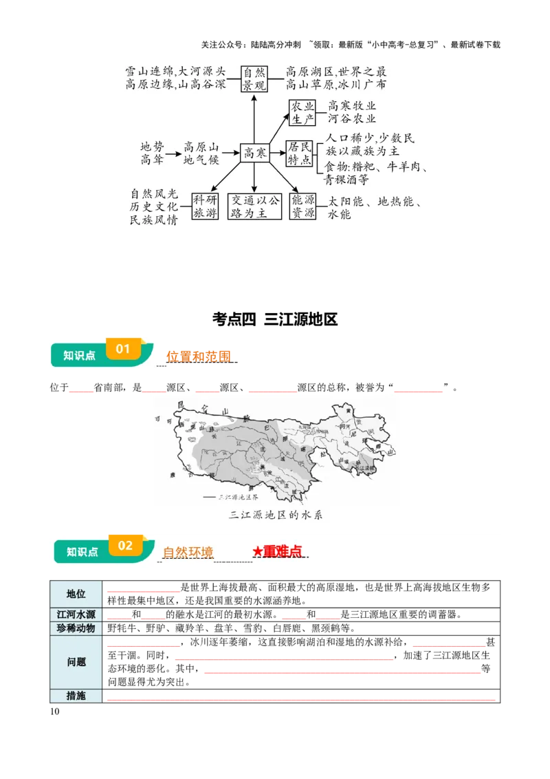 专题15西北地区和青藏地区-2025年中考地理知识点梳理（挖空版）_02中考总复习（2026版更新中）_09-地理-中考总复习_2025中考地理复习资料_2025年中考地理知识点_挖空版+背诵版