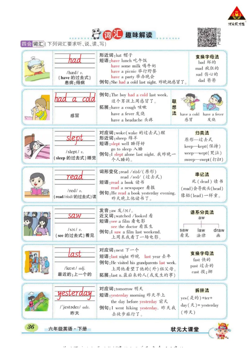 状元大课堂六年级下册英语人教PEP版学生用书_26春四年级上下册人教版_四上英语合集人教版PEP英语四年级上册新教材（教学视频+课件+动画+音频+练习+教案）_17练习资料_《状元导学案》