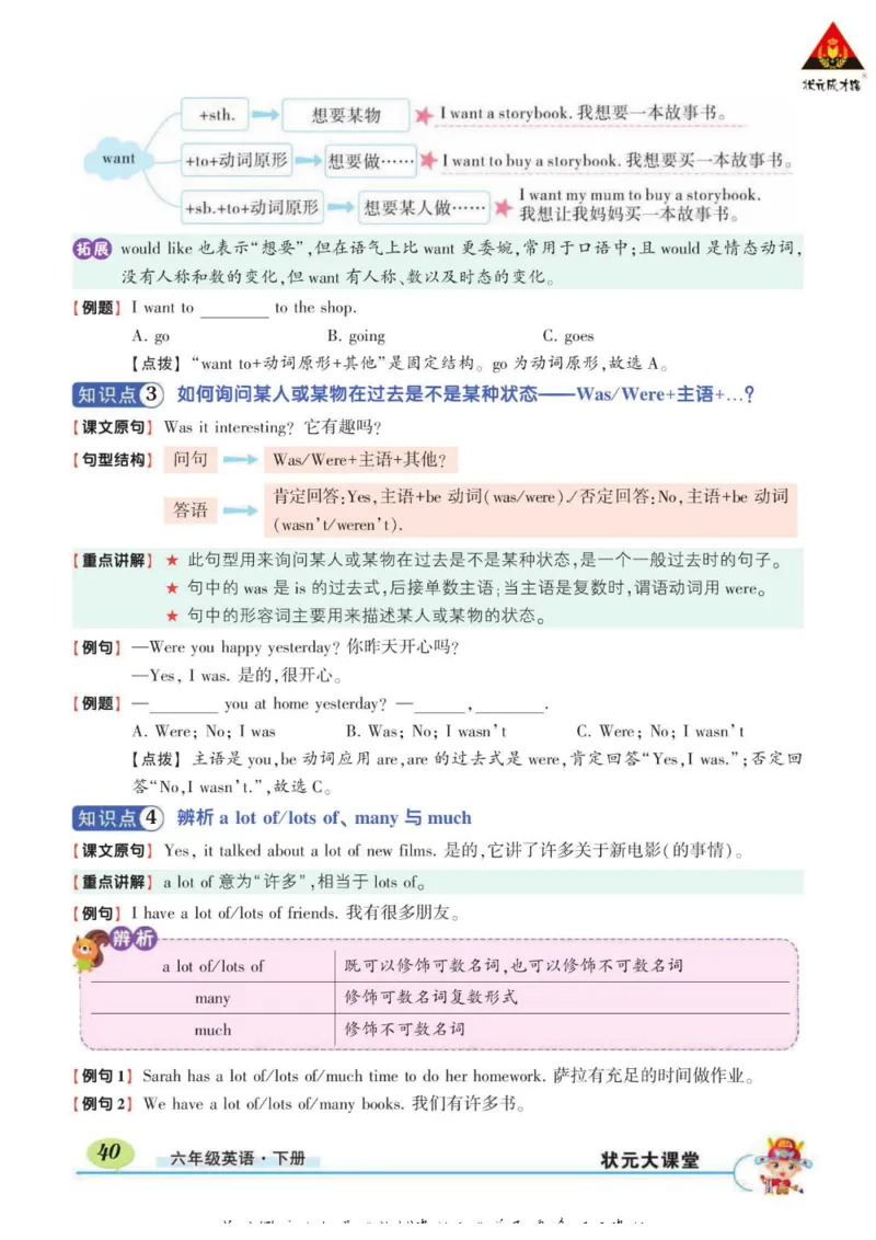状元大课堂六年级下册英语人教PEP版学生用书_26春四年级上下册人教版_四上英语合集人教版PEP英语四年级上册新教材（教学视频+课件+动画+音频+练习+教案）_17练习资料_《状元导学案》