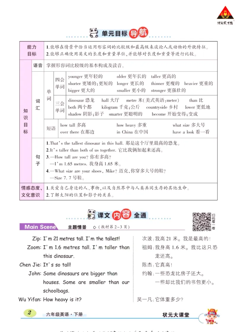 状元大课堂六年级下册英语人教PEP版学生用书_26春四年级上下册人教版_四上英语合集人教版PEP英语四年级上册新教材（教学视频+课件+动画+音频+练习+教案）_17练习资料_《状元导学案》