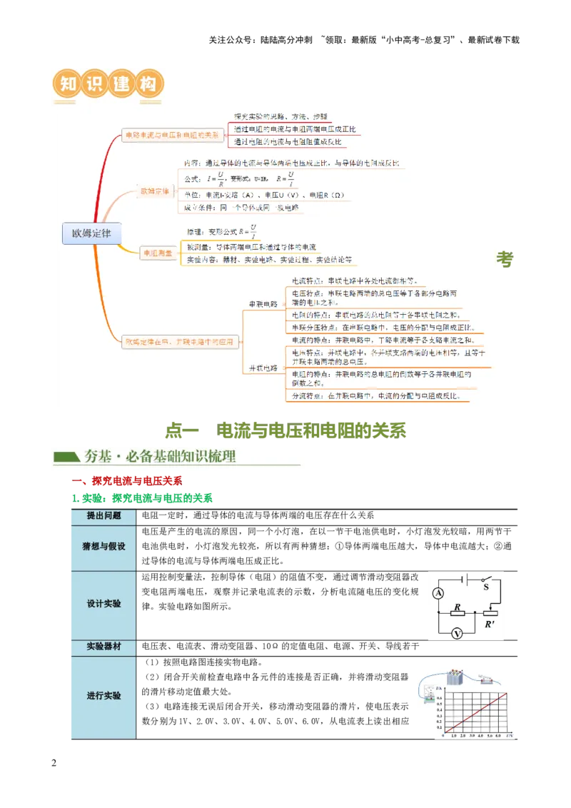 专题16欧姆定律（4考点+9考向）（讲义）（原卷版）_02中考总复习（2026版更新中）_04-物理-中考总复习_2024年中考复习资料_一轮复习_配套讲义（原卷版+解析版）