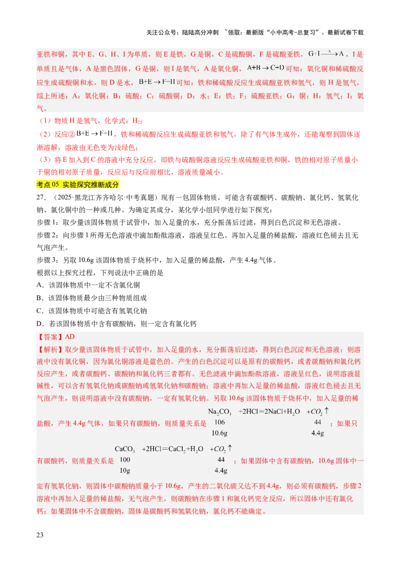 专题21物质推断题（解析版）_02中考总复习（2026版更新中）_05-化学-中考总复习_2026年中考复习（更新中）_好题汇编三年（2023-2025）中考化学真题分类汇编（全国通用）