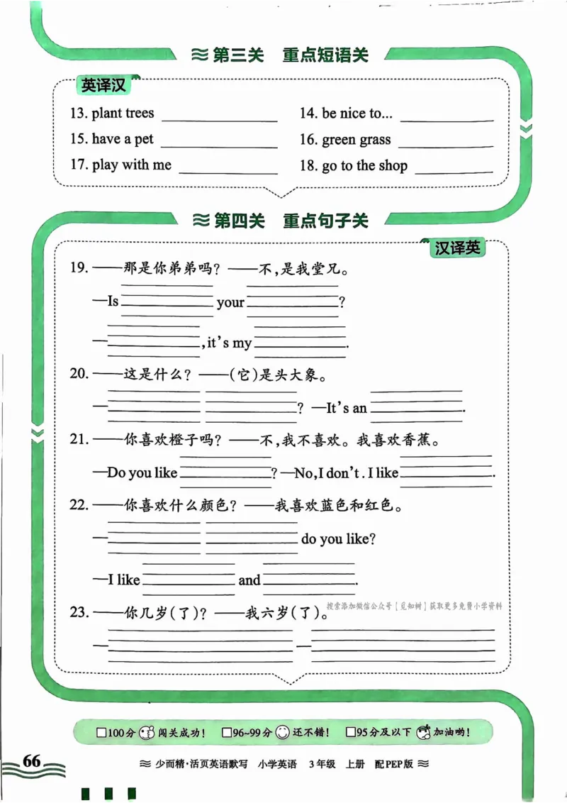 英语PEP版《王朝霞活页默写》3上（24秋）_26春四年级上下册人教版_四上英语合集人教版PEP英语四年级上册新教材（教学视频+课件+动画+音频+练习+教案）_17练习资料