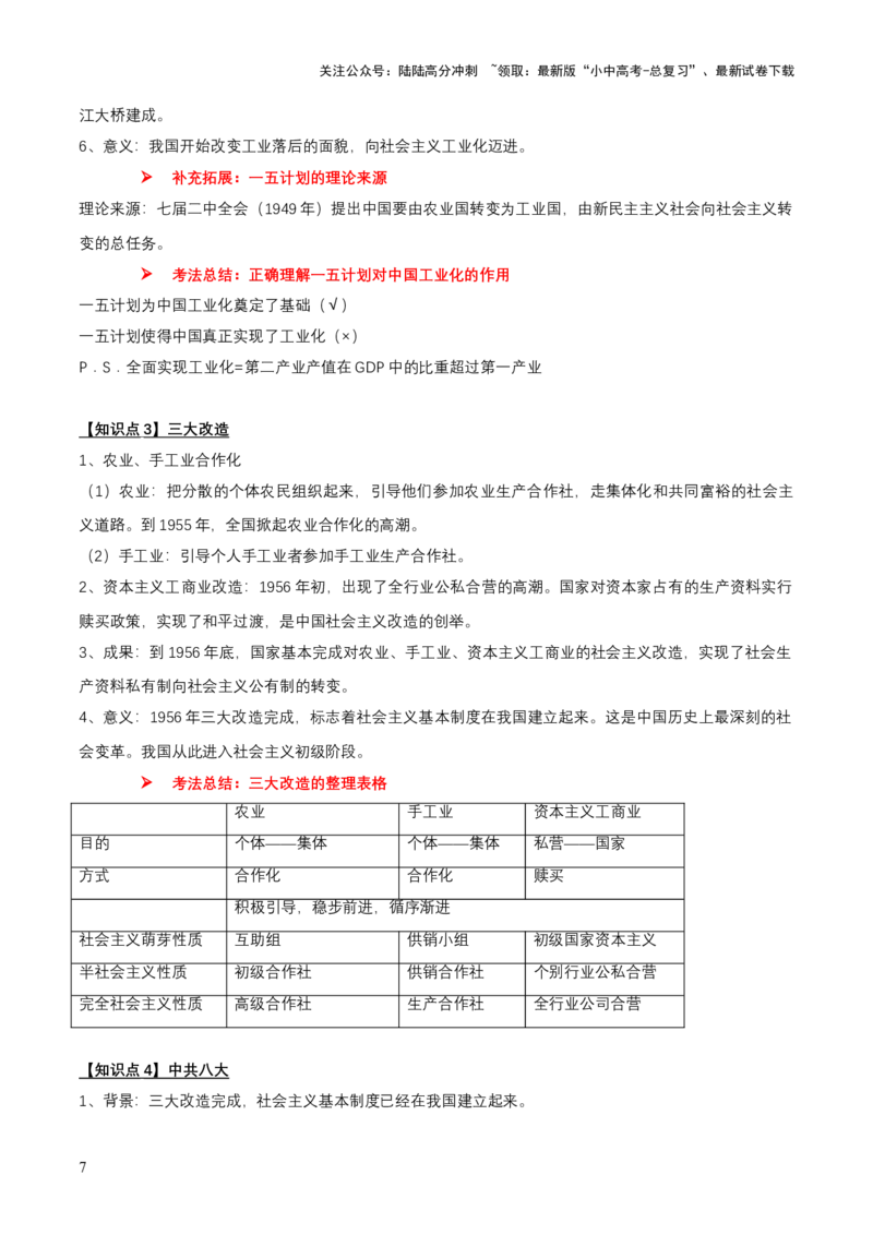 专题08+中现01：新中国建立到改革开放前-大单元复习学案2024年中考历史一轮复习必考知识梳理与考法点拨（部编版）_02中考总复习（2026版更新中）_06-历史-中考总复习_一轮复习