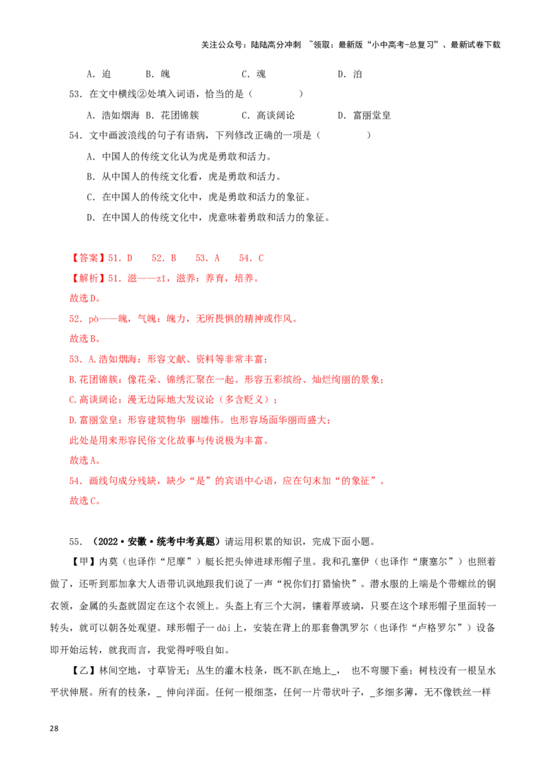 专题07基础知识综合（解析版）&nbsp;_02中考总复习（2026版更新中）_01-语文-中考总复习_2024年中考资料_专项复习资料_完三年（2021-2023）中考语文真题分项汇编（全国通用）_解析版