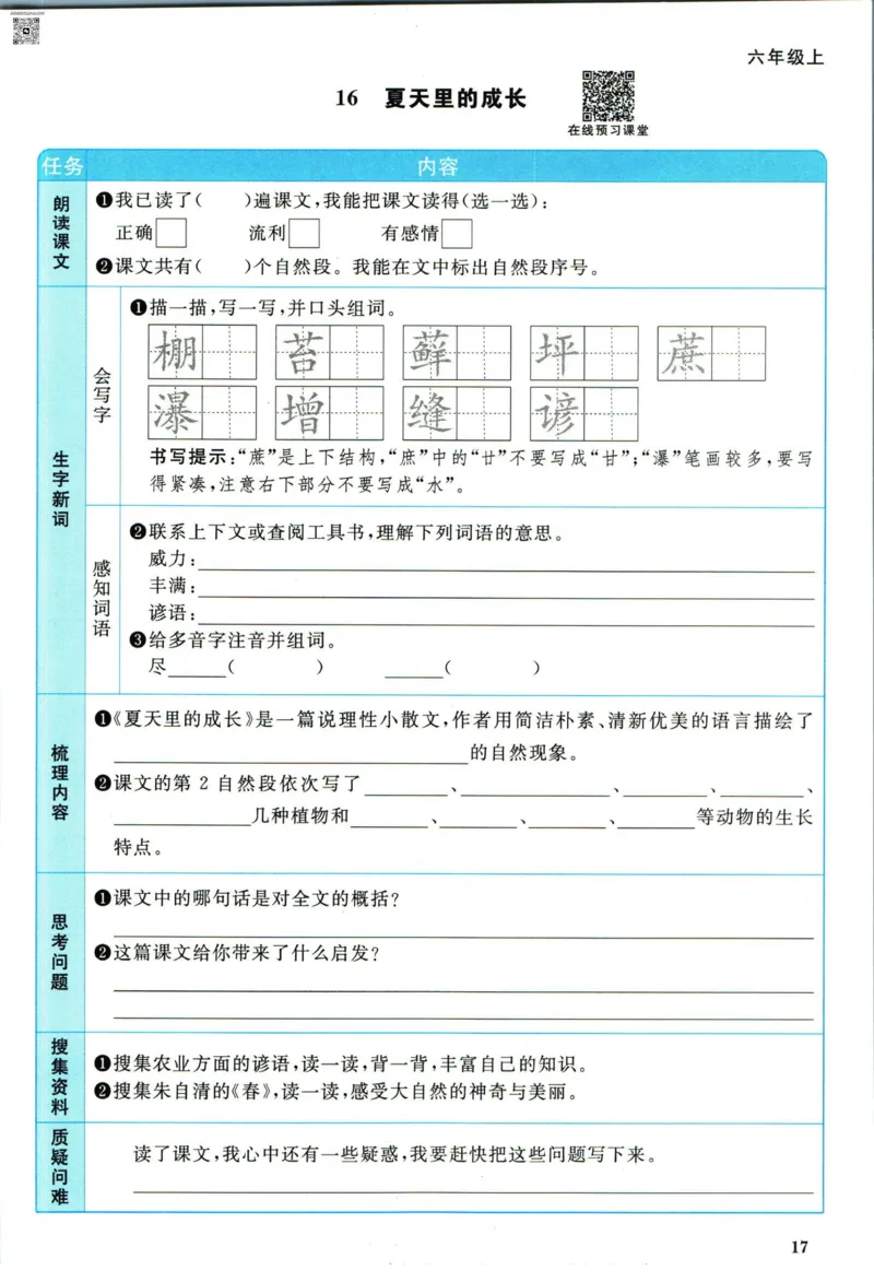 阳光同学六年级上册语文人教版预习单h_26春四年级上下册人教版_四上英语合集人教版PEP英语四年级上册新教材（教学视频+课件+动画+音频+练习+教案）_17练习资料_《预习卡》_1-6上册