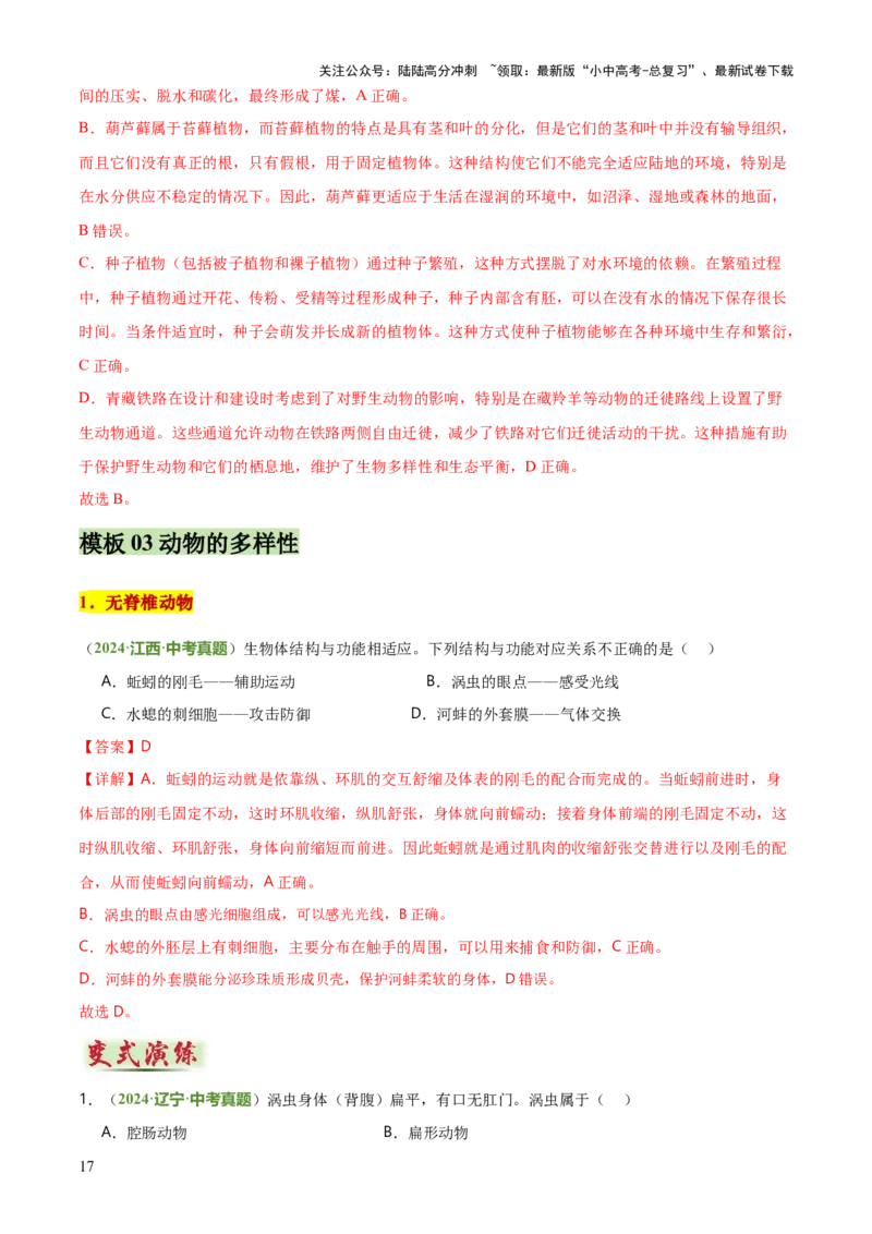 专题07生物的多样性（5大答题模板）（解析版）_02中考总复习（2026版更新中）_08-生物-中考总复习_2025中考复习资料_2025年中考生物答题方法模板