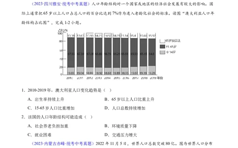 专题06居民与聚落、发展与合作（原卷版）_02中考总复习（2026版更新中）_09-地理-中考总复习_2024年中考复习资料_专项复习资料_完三年（2021-2023）中考地理真题分项汇编（全国通用）