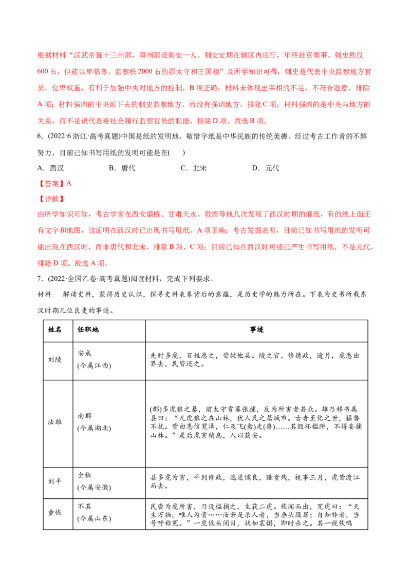 2022年高考历史真题与模拟题分专题训练专题02秦汉和魏晋南北朝时期（教师版含解析）_07高考历史_2024年新高考资料_3.2024专项复习_赠2022年高考历史真题与模拟题分专题训练