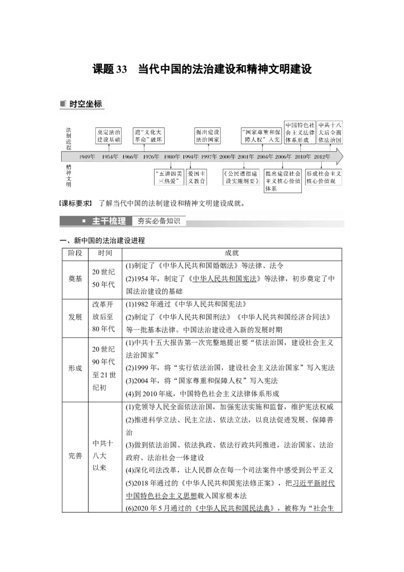 2023年高考历史一轮复习（部编版新高考）第11讲课题33　当代中国的法治建设和精神文明建设_07高考历史_新高考复习资料_2023年新高考复习资料_2023新高考大一轮复习讲义