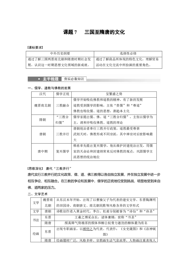 2023年高考历史一轮复习（部编版新高考）第3讲课题7　三国至隋唐的文化_07高考历史_新高考复习资料_2023年新高考复习资料_2023新高考大一轮复习讲义