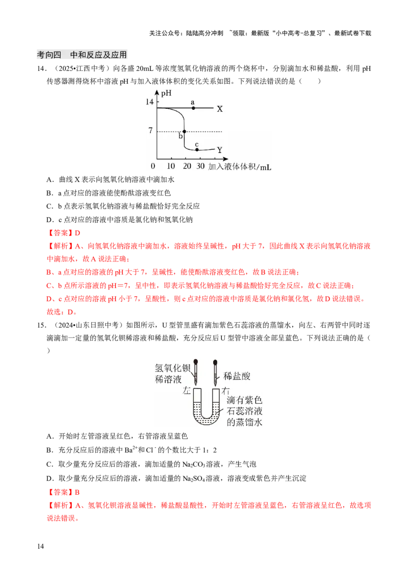 专题06常见的酸和碱（解析版）_02中考总复习（2026版更新中）_05-化学-中考总复习_2026年中考复习（更新中）_备战2026年中考化学真题题源解密
