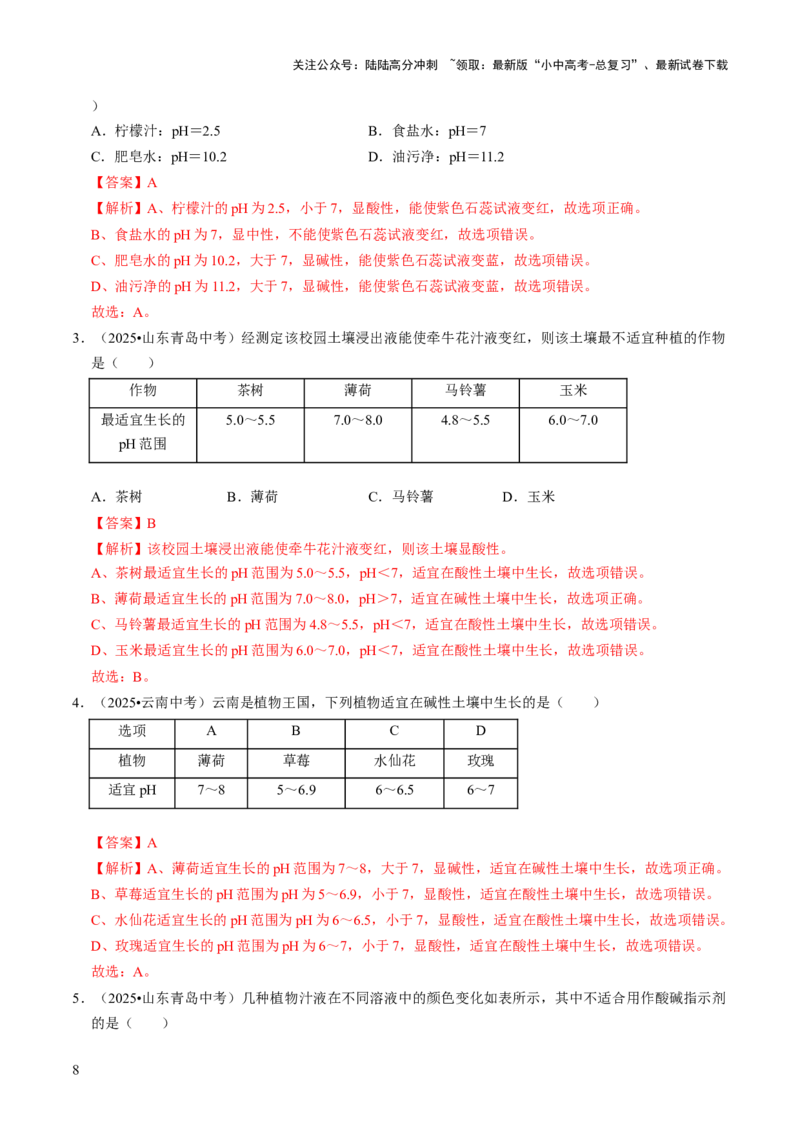 专题06常见的酸和碱（解析版）_02中考总复习（2026版更新中）_05-化学-中考总复习_2026年中考复习（更新中）_备战2026年中考化学真题题源解密