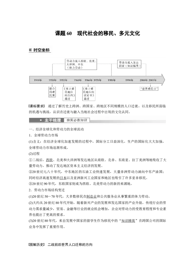 2023年高考历史一轮复习（部编版新高考）第21讲课题60　现代社会的移民、多元文化_07高考历史_新高考复习资料_2023年新高考复习资料_2023新高考大一轮复习讲义