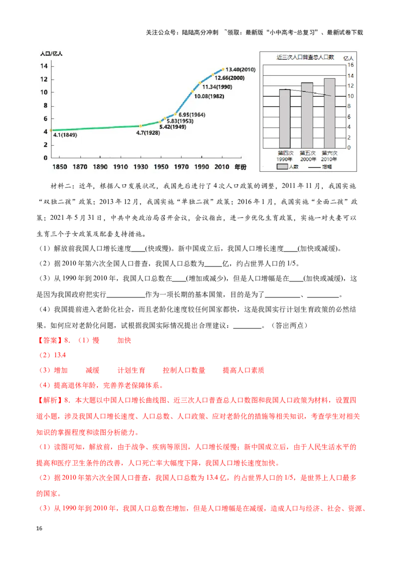 专题16中国的人口和民族-备战2024年中考地理识图速记手册与变式演练（全国通用）（解析版）_02中考总复习（2026版更新中）_09-地理-中考总复习_2024年中考复习资料_专项复习资料
