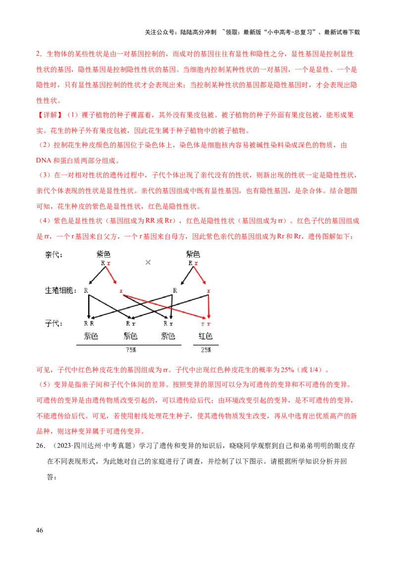 专题12生物的遗传和变异（全国通用）（解析版）_02中考总复习（2026版更新中）_08-生物-中考总复习_2026年中考复习（更新中）