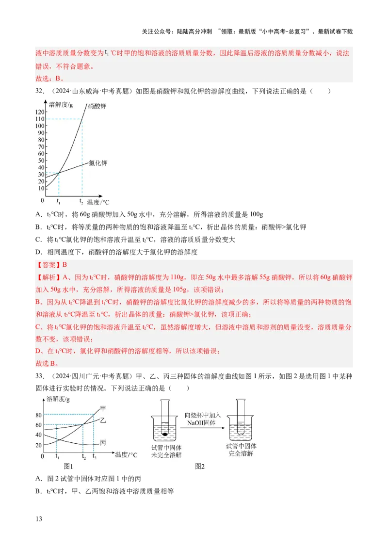 专题06溶液（解析版）-好题汇编三年（2022-2024）中考化学真题分类汇编（全国通用）_02中考总复习（2026版更新中）_05-化学-中考总复习_2025年中考复习资料
