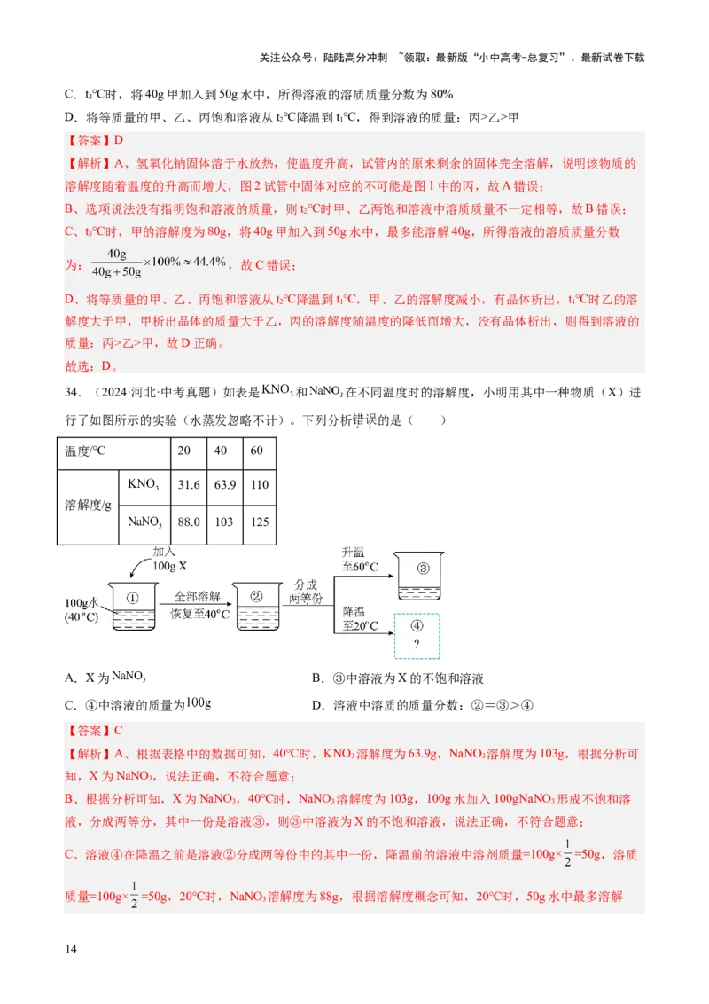 专题06溶液（解析版）-好题汇编三年（2022-2024）中考化学真题分类汇编（全国通用）_02中考总复习（2026版更新中）_05-化学-中考总复习_2025年中考复习资料