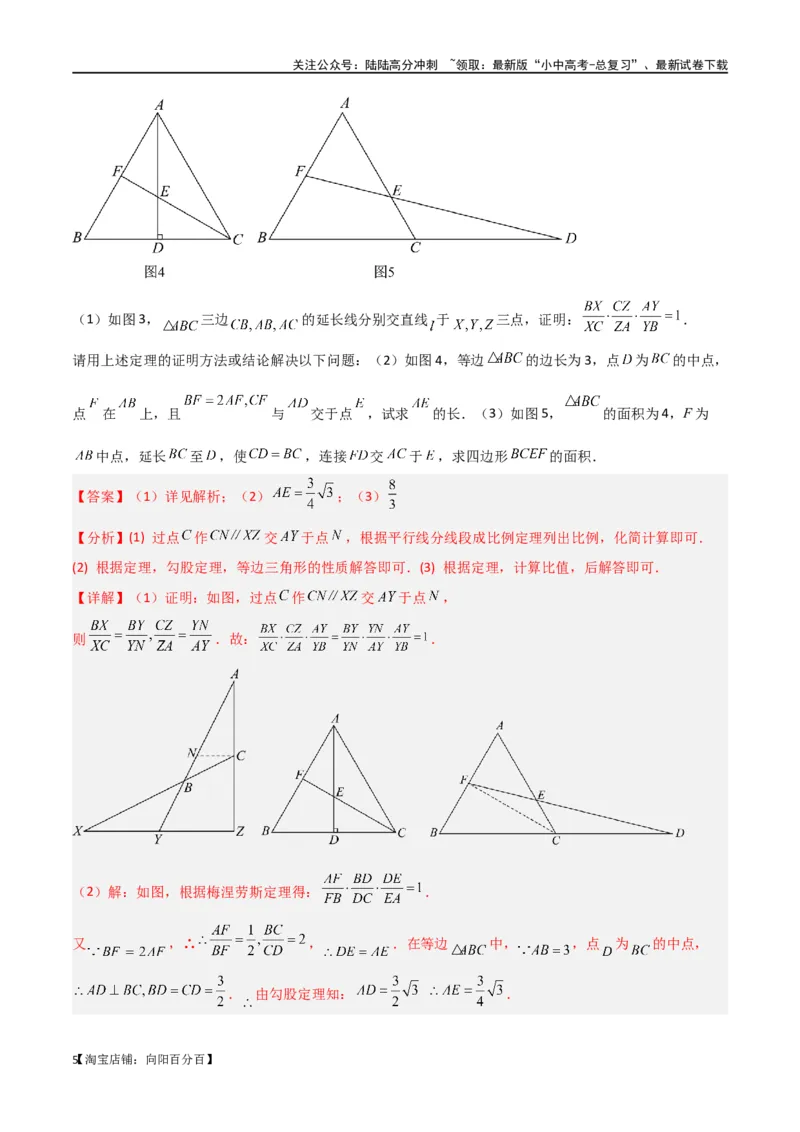 专题21相似模型之梅涅劳斯（定理）模型与塞瓦（定理）模型（解析版）_02中考总复习（2026版更新中）_02-数学-中考总复习_2024年中考复习资料_专项复习资料_答案解析版