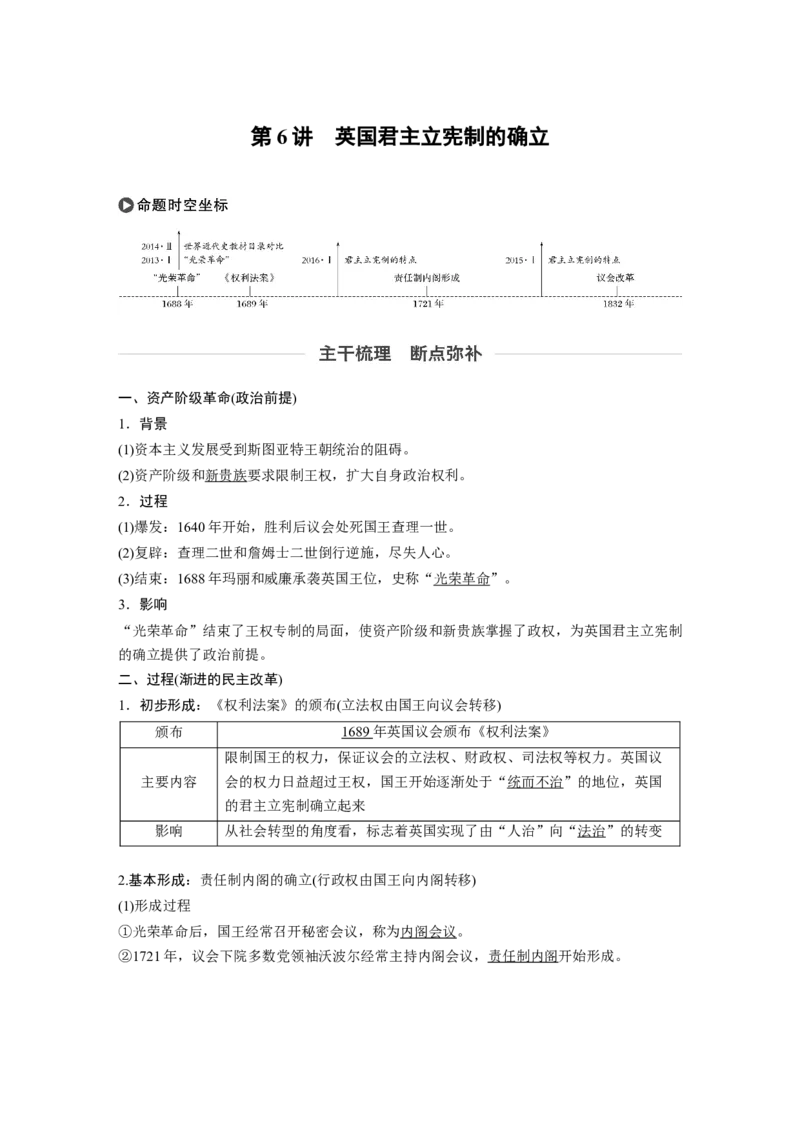 08必修1第二单元古代希腊罗马和近代西方的政治制度第6讲　英国君主立宪制的确立_07高考历史_通用版（老高考）复习资料_2023年复习资料_一轮+二轮_历史高三一轮复习系列_681